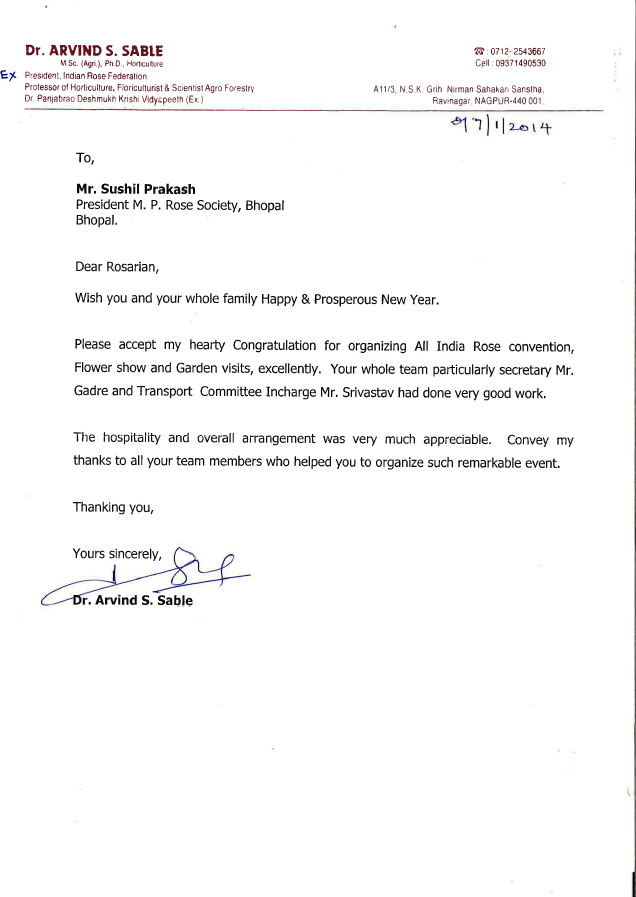 Letters of Congratulations