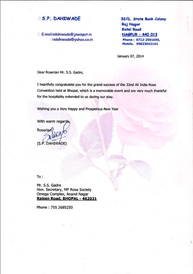 Letters of Congratulations